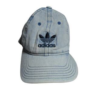 Adidas Stonewash Denim Strapback Baseball Hat Embroidered Trefoil